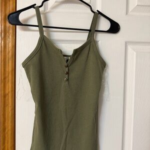 Bozzolo Olive Ribbed Camisole with Button Accents